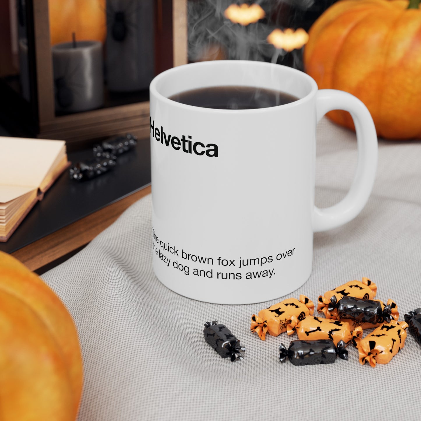 Helvetica Ceramic Mug for Designers , (11oz, 15oz, yellow, white)