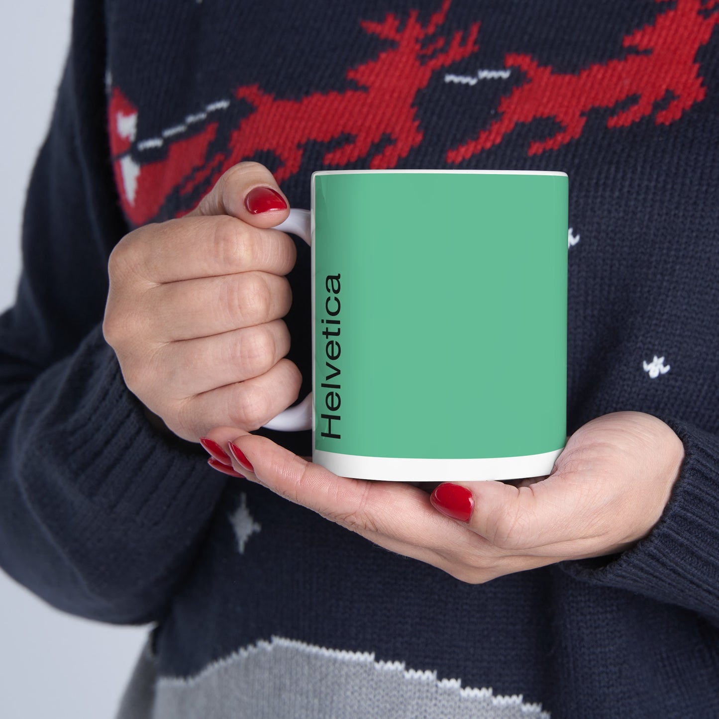 Helvetica Ceramic Mug for Designers , (11oz, 15oz, green, white)