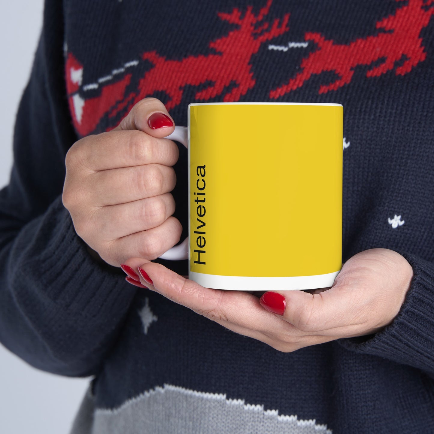 Helvetica Ceramic Mug for Designers , (11oz, 15oz, yellow, white)