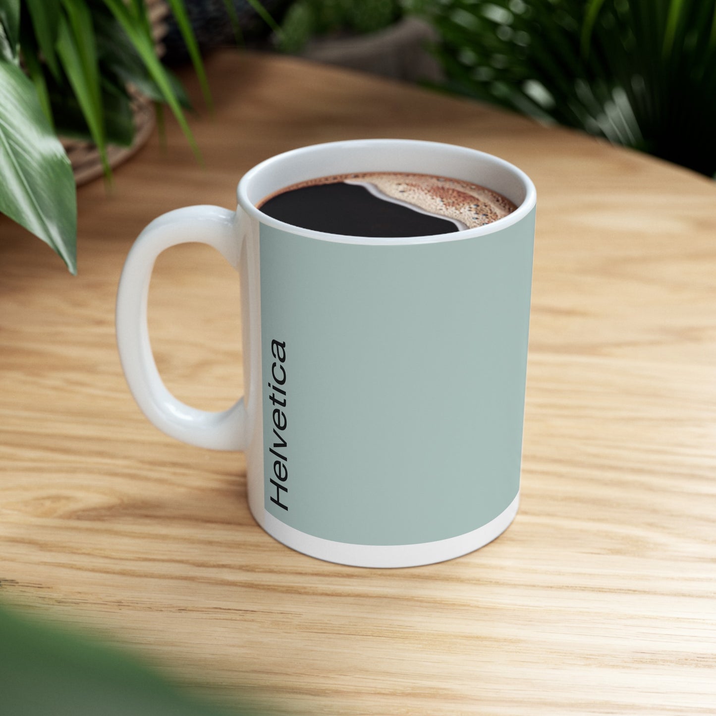 Helvetica Ceramic Mug for Designers , (11oz, 15oz, light green, white)