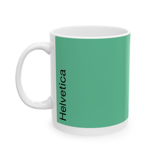 Helvetica Ceramic Mug for Designers , (11oz, 15oz, green, white)